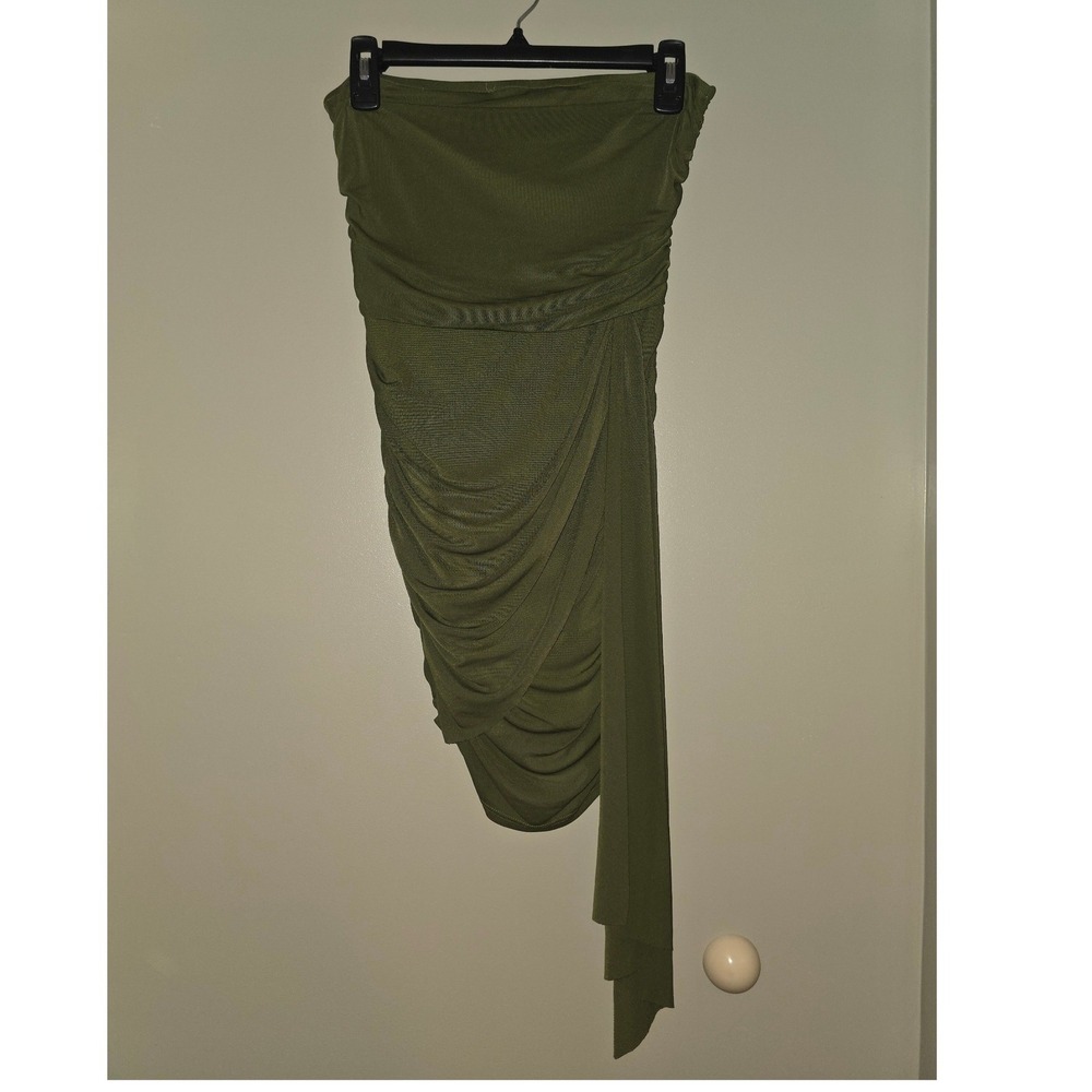 Alenda Danmos Olive Green Ruched Asymmetrical Tube Skirt Small US 4-6 NWT